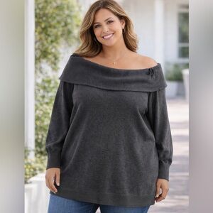 J Jill pure Jill grey off shoulder sweater 2X